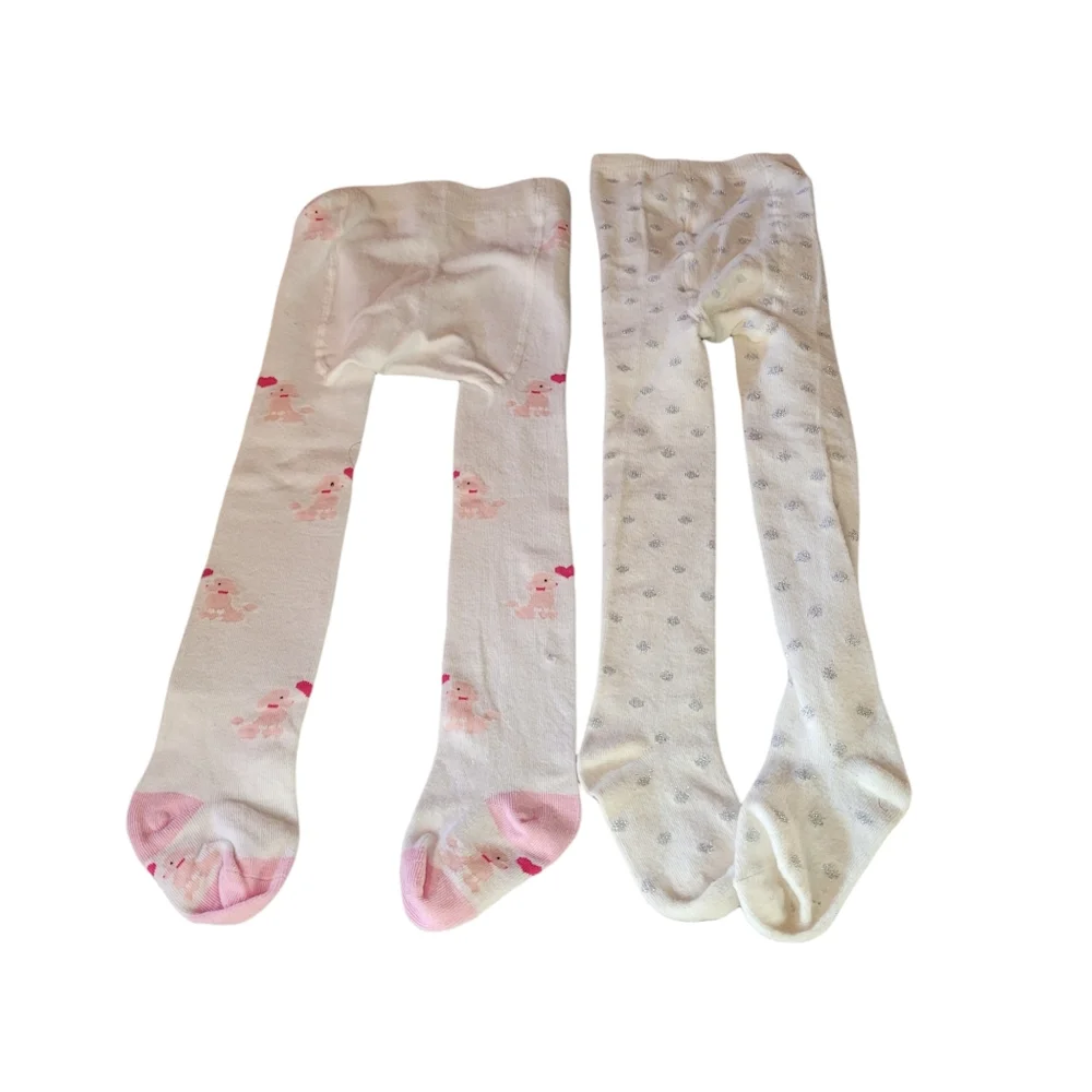 PS by SP NEW and Primark 12-24 M Tights Pink White Silver Sparkle Dog Poodle